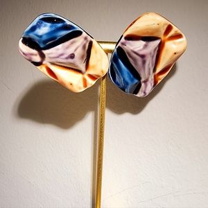 Ooak! Irregular rectangle abstract colorful textured clay earrings